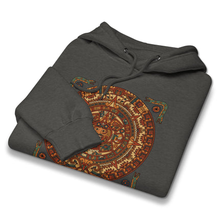 Ancient Maya calendar glyphs printed on a comfortable pullover hoodie.