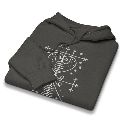 Maman Brigitte Veve voodoo symbol graphic on black pullover hoodie apparel.