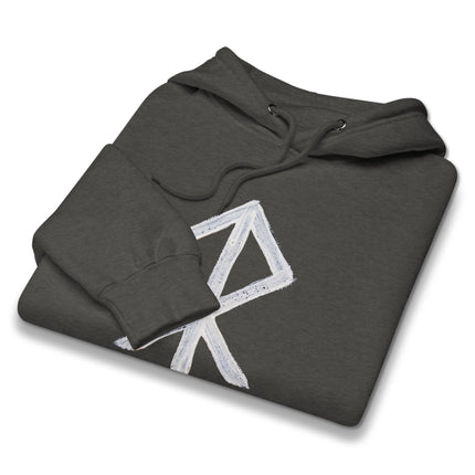 Norse Viking warrior rune symbol print on a black pullover hoodie.