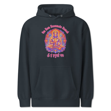 Om Ham Hanumate Namah mantra hoodie featuring Lord Hanuman Hindu God design print.