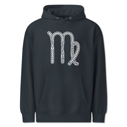 Ornate Virgo zodiac symbol hoodie with Celtic knot astrology design print.