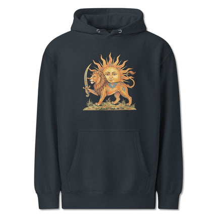 Lion & Sun Persian Symbol Hoodie | Iranian Heritage Graphic Pullover Hoodie