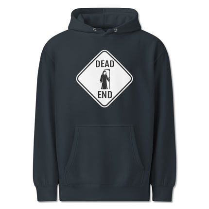 Dead End Grim Reaper Hoodie pullover with death scythe graphic design print.