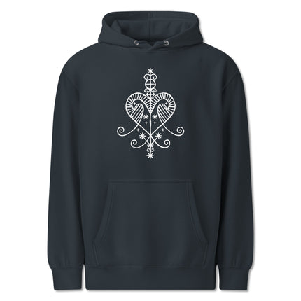 Black Erzulie Freda Veve Voodoo Queen spiritual symbol printed on a comfortable hoodie.