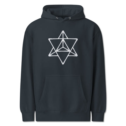 **Option 1 (Most Direct & Keyword-Rich):**
Merkaba sacred geometry star graphic unisex pullover hoodie design.

**Option 2 (Focus on Style/Vibe):**
Spiritual Merkaba sacred geometry print on a comfortable unisex pullover hoodie.

**Option 3 (Shortest & Cleanest):**
Sacred Geometry Merkaba star graphic pullover hoodie for spiritual wear.