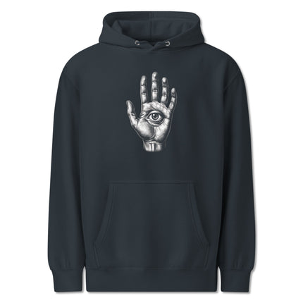 Mystic all-seeing eye graphic printed on a comfortable pullover hoodie design.