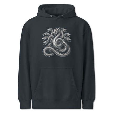 Hydra Greek mythology dragon print on a unisex multi-headed serpent pullover hoodie.