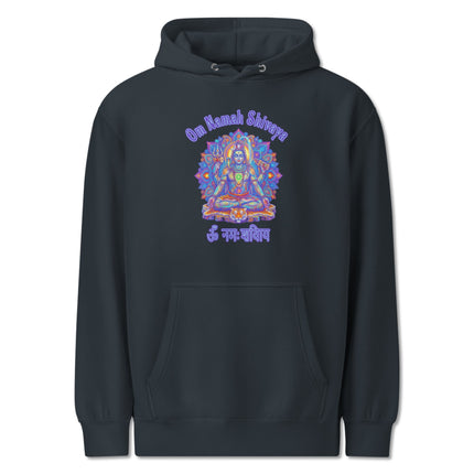 Spiritual Shiva Om Namah mantra graphic print on a meditation hoodie pullover.