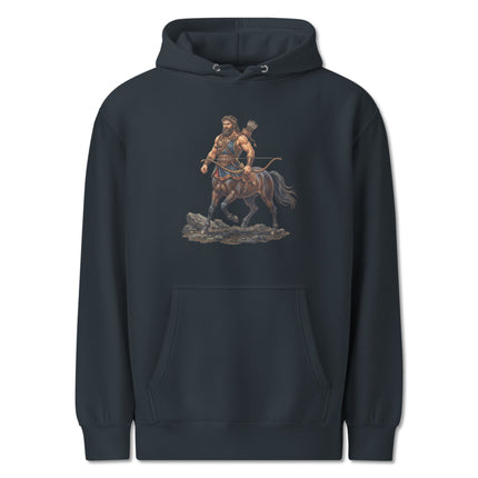 Centaur archer graphic print hoodie featuring a mythological horse-man design.