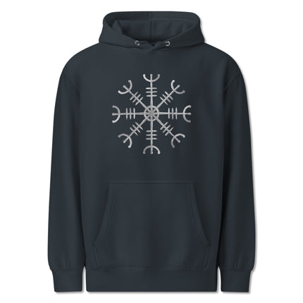 Aegishjalmur helmet graphic on a unisex Norse protection pullover hoodie.