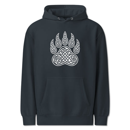 Celtic knotwork bear paw pullover hoodie featuring pagan spirit animal fleece design.