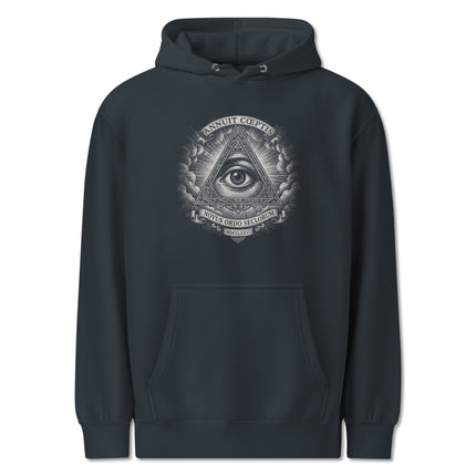 Eye of Providence all-seeing eye pullover hoodie featuring a pyramid and Great Seal graphic print.