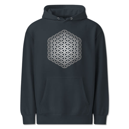 Flower of Life sacred geometry graphic on a unisex pullover hoodie.