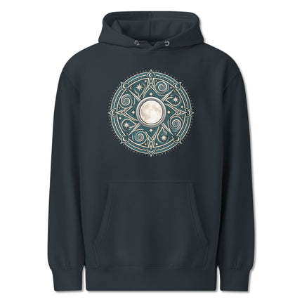 Celtic Mythology hoodie featuring the Arianrhods Wheel and detailed moon mandala pattern pullover.