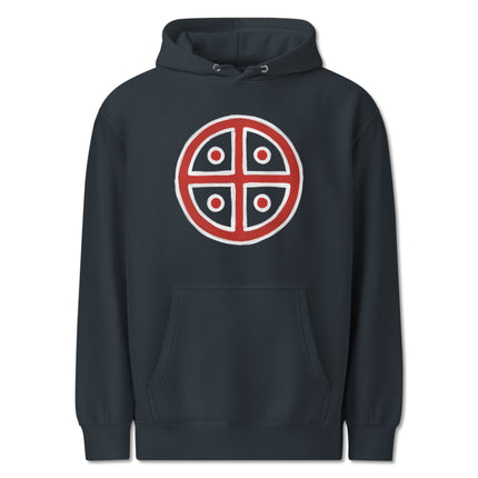 Solar Cross Symbol Pagan Sun Wheel graphic print on unisex pullover hoodie.