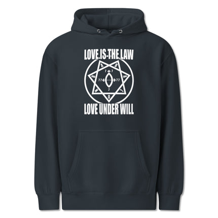 Thelema Love Is The Law Star of Babalon Aleister Crowley pullover hoodie graphic.