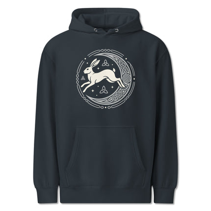 Celtic Hare Moon mandala hoodie featuring pagan mythology geometric design print.