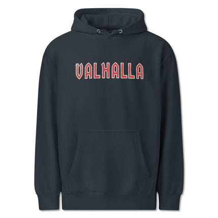 Viking Valhalla mythology hoodie featuring a bold Norse graphic print pullover fleece.