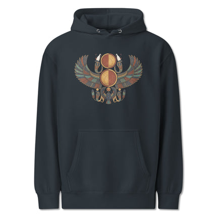 Ancient Egyptian winged sun disk symbol graphic printed on a pullover hoodie.