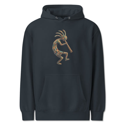Kokopelli flute player design on a southwestern native american themed hoodie.