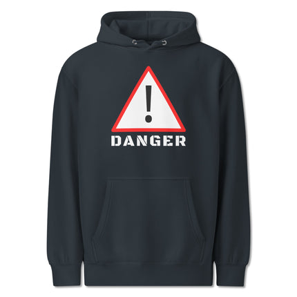 DANGER warning sign graphic printed on black fleece pullover hoodie.