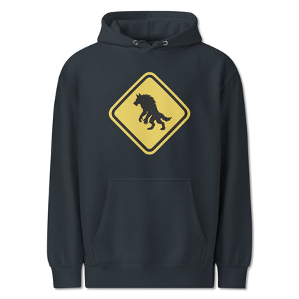 Werewolf Crossing Sign Hoodie | Monster Warning Unisex Pullover Hoodie