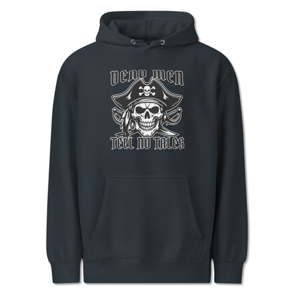 Dead Men Tell No Tales pirate skull and sword graphic pullover hoodie.