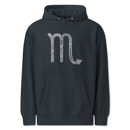 Tribal scorpio zodiac symbol hoodie featuring astrology graphics on a comfortable pullover fleece.