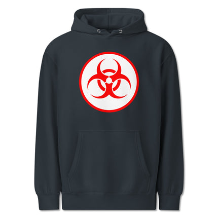 Red Biohazard Symbol Unisex Hoodie | Danger Warning Graphic Pullover Fleece