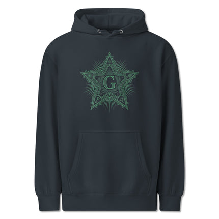 Masonic Blazing Star sacred geometry design printed on a pullover hoodie.