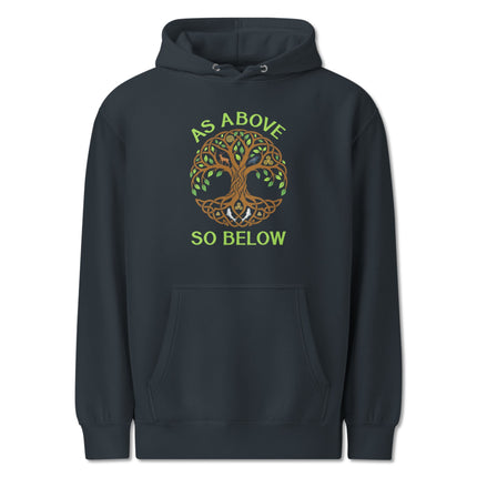 Spiritual Tree of Life and intricate Celtic knot pattern hoodie design.
