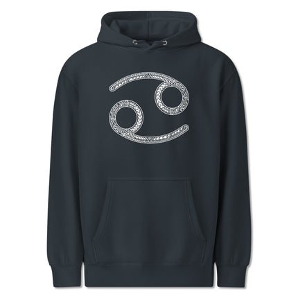 Intricate Cancer zodiac sign hoodie featuring detailed celestial astrology artwork print.