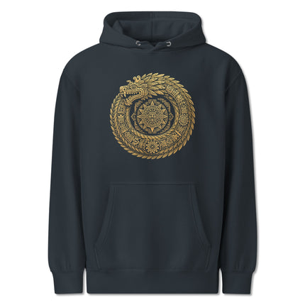 Gold mandala sacred geometry print featuring the feathered serpent design on a hoodie.