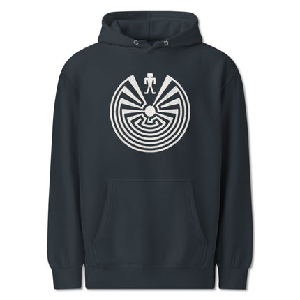 Man in the Maze Tohono O'odham symbol printed on a comfortable pullover hoodie.