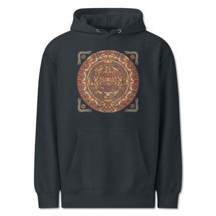 Ancient Maya calendar pattern printed on a comfortable pullover hoodie.