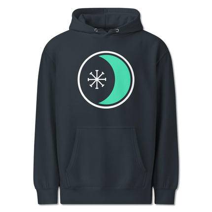Witchcraft themed pullover hoodie featuring moon and star symbols for pagan apparel.