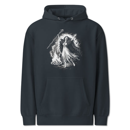 Morrigan Celtic Goddess graphic hoodie featuring dark mythology witchy art print.