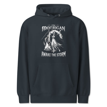 The Morrigan Celtic Mythology hoodie featuring gothic storm art design.