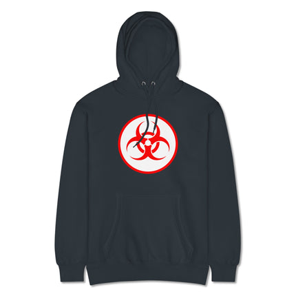 Red Biohazard Symbol Unisex Hoodie | Danger Warning Graphic Pullover Fleece