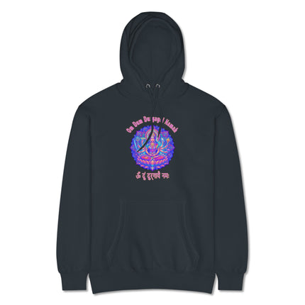 Vibrant Durga Goddess hoodie featuring the Om Dum Durgayei Namah Hindu mantra design pullover.