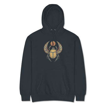 Khepri scarab beetle graphic hoodie featuring ancient Egyptian sun god mythology design.