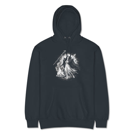 Morrigan Celtic Goddess hoodie with dark mythological witchy graphic print pullover.