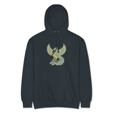 Homa Bird Hoodie | Persian Mythology Phoenix Gold Teal Graphic Pullover Hoodie