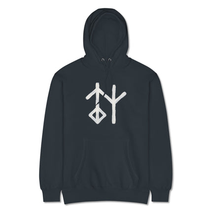 Norse mythology rune symbol hoodie featuring the Wisdom Bind Galdrastafir design print.