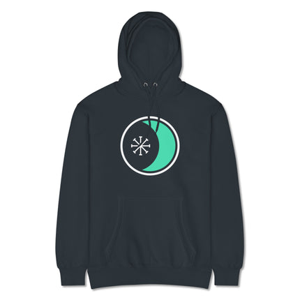Pagan Wicca hoodie featuring celestial moon and star symbols graphic print.