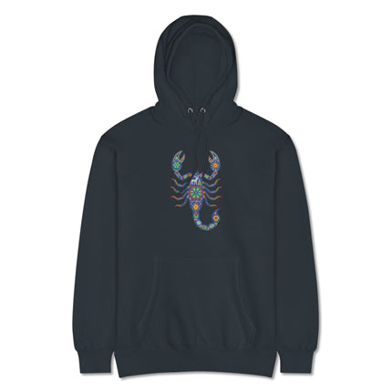 Mexican folk art huichol scorpion design pullover hoodie.