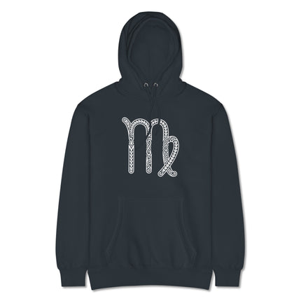 Ornate Celtic knot Virgo Zodiac Symbol hoodie with astrology pattern pullover.