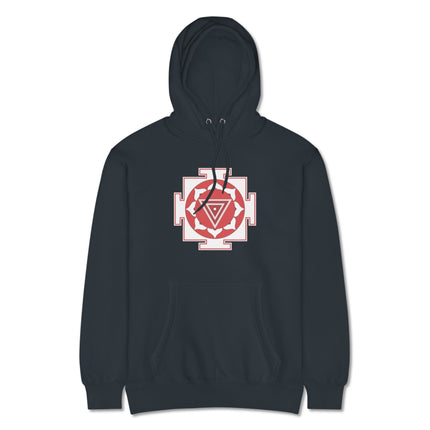 Kali Yantra sacred geometry symbol print on spiritual Hindu pullover hoodie.