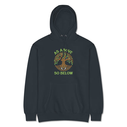 As Above So Below Tree of Life and Celtic Knot spiritual pullover hoodie design.