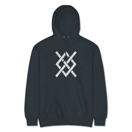 Odin's Gungnir spear design on distressed Norse Mythology Viking symbol pullover hoodie.